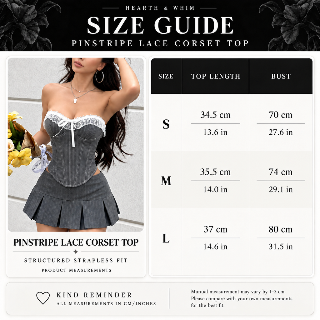 Pinstripe Corset Top with Lace Trim - Tailored Bustier