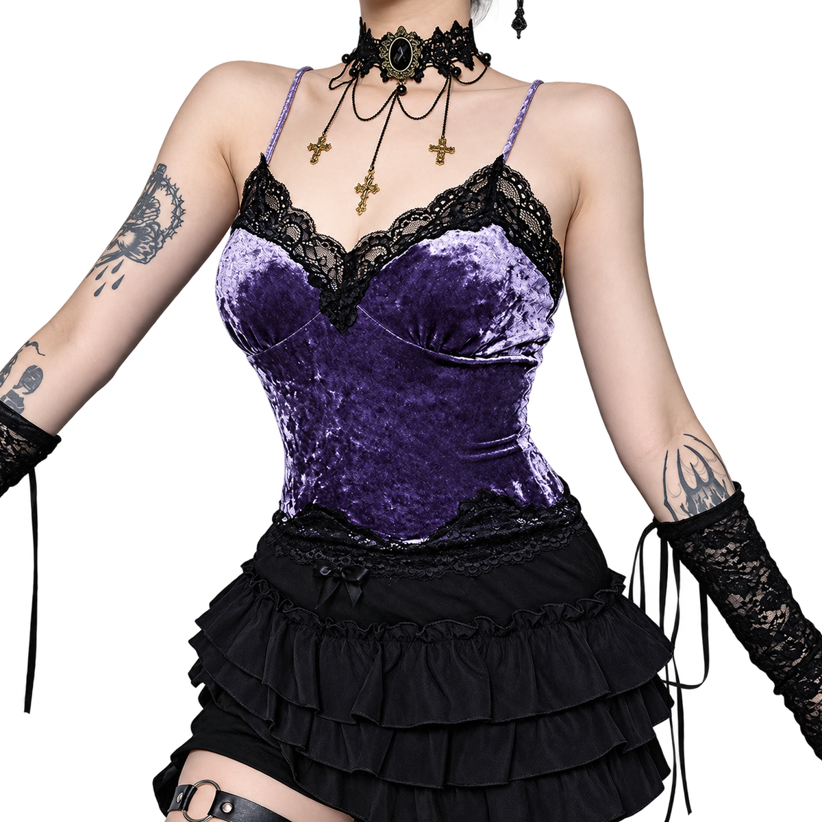 Sexy Velvet and Lace Camisole Crop Top – alternate view 2
