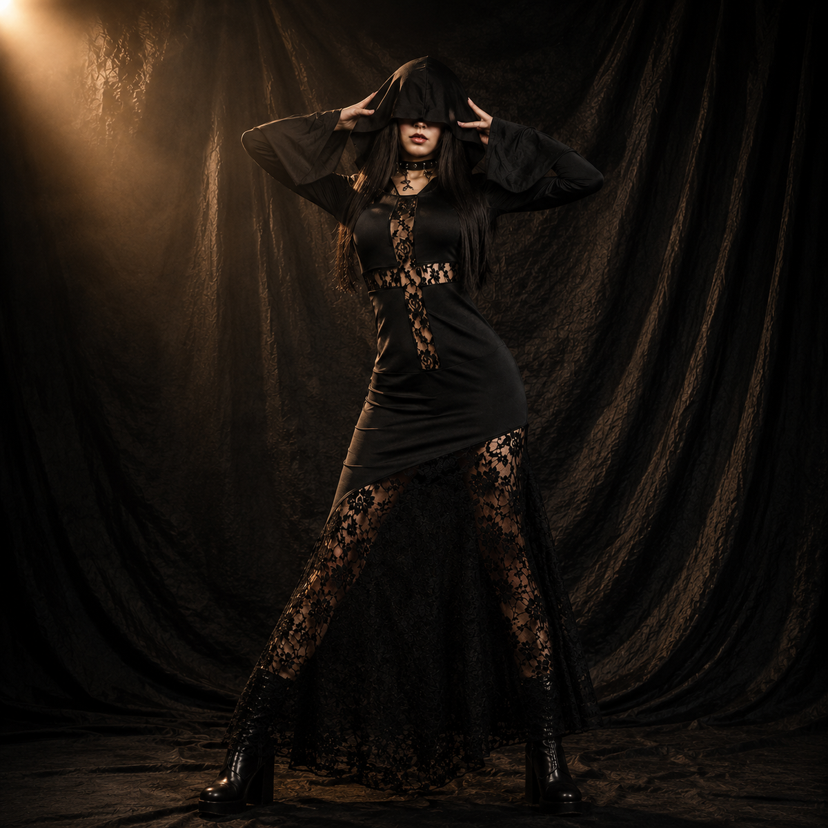 Nocturne Sexy Gothic Lace Maxi Dress – alternate view 3