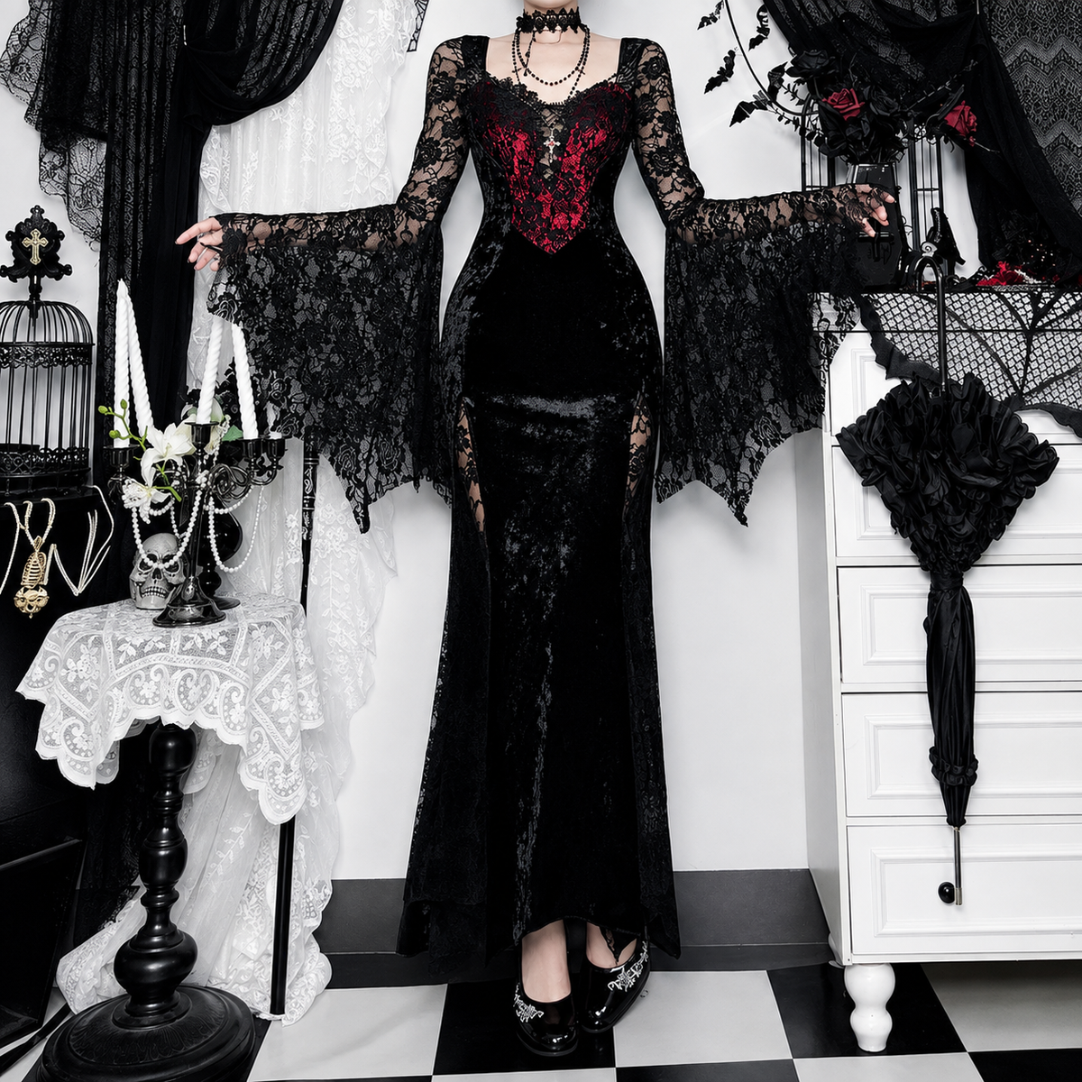 Vampire Gothic Lace Maxi Dress – alternate view 2