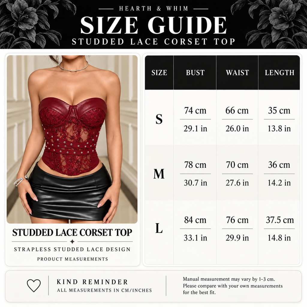 Two-tone studded lace corset top with sheer floral panels, sweetheart cups and harness-style wrap bands