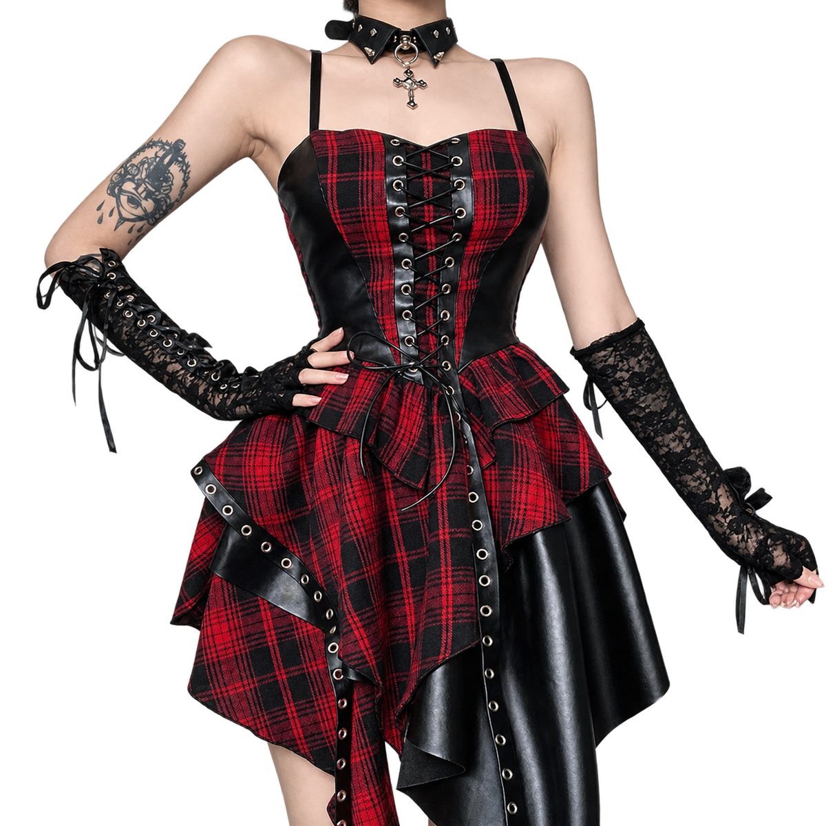 Red Plaid Gothic Corset Dress – alternate view 2