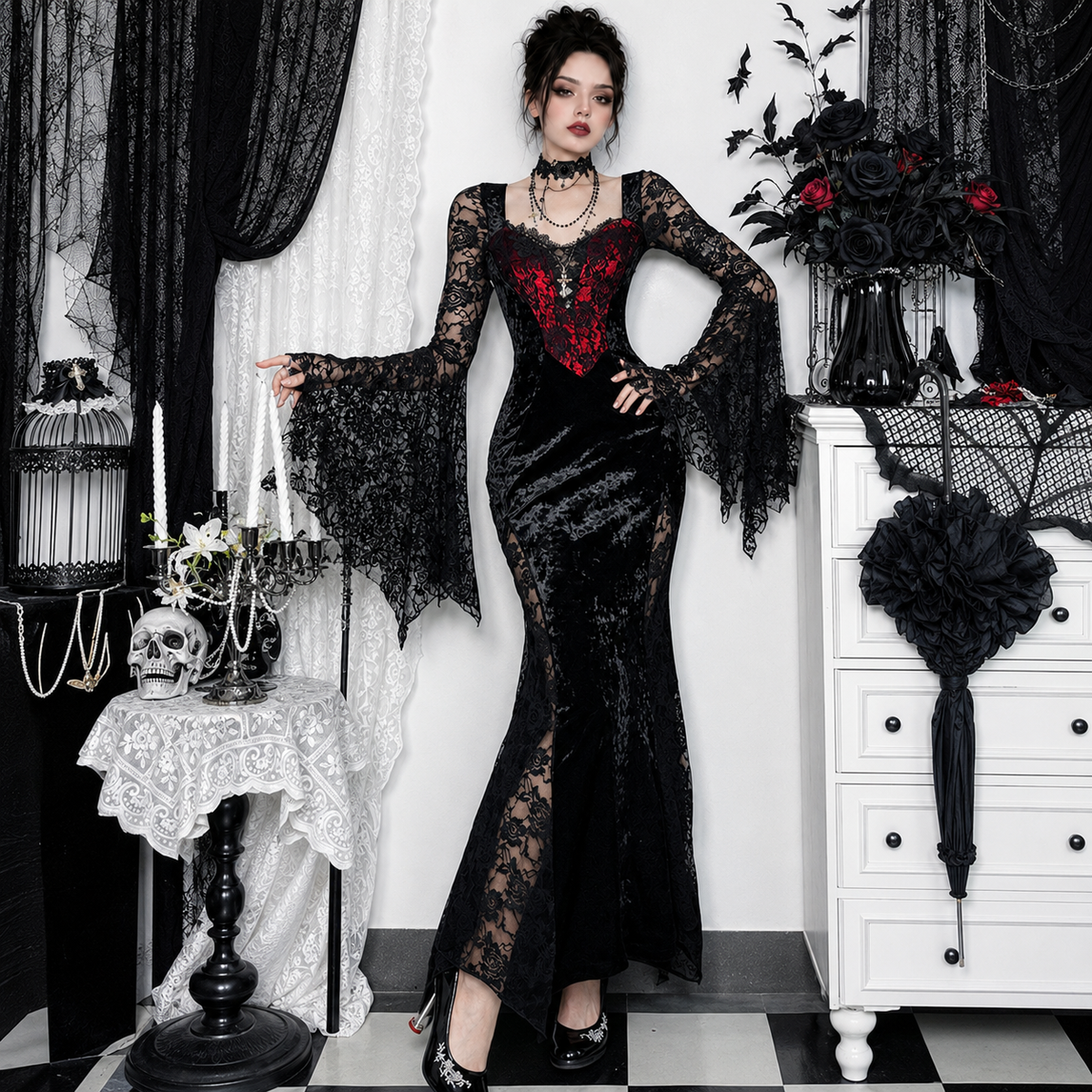 Vampire Gothic Lace Maxi Dress – alternate view 8