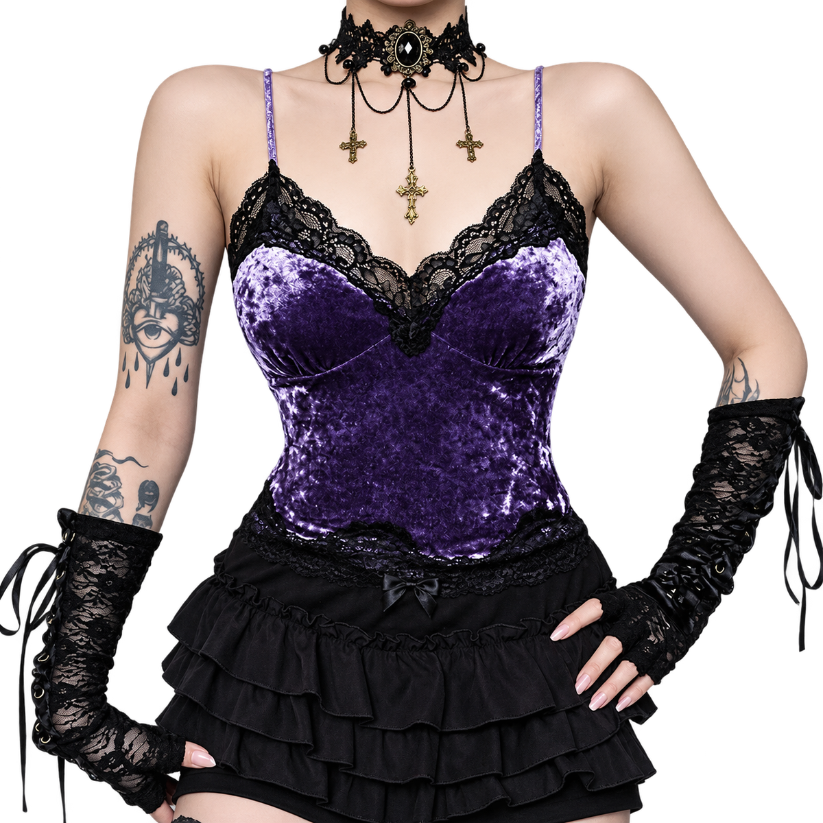 Sexy Velvet and Lace Camisole Crop Top – product view