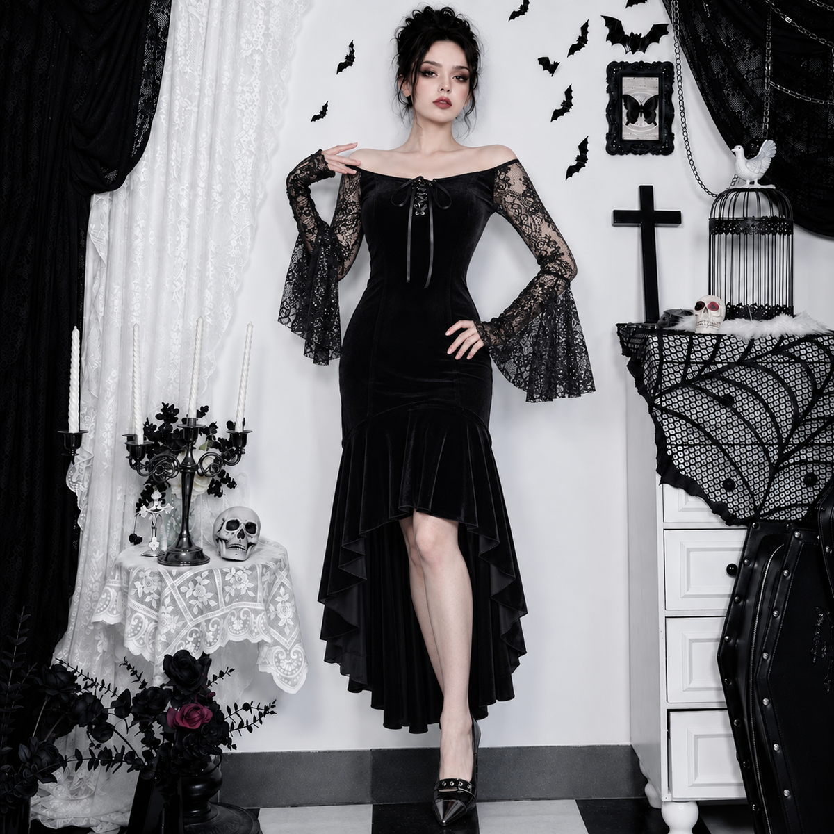 Black Gothic Maxi Dress – product view