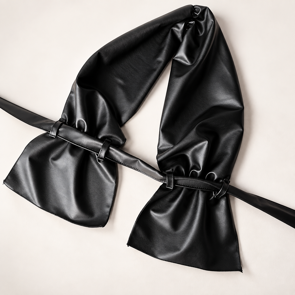 Gothic leather-look halter top with gathered bust and underbust strap