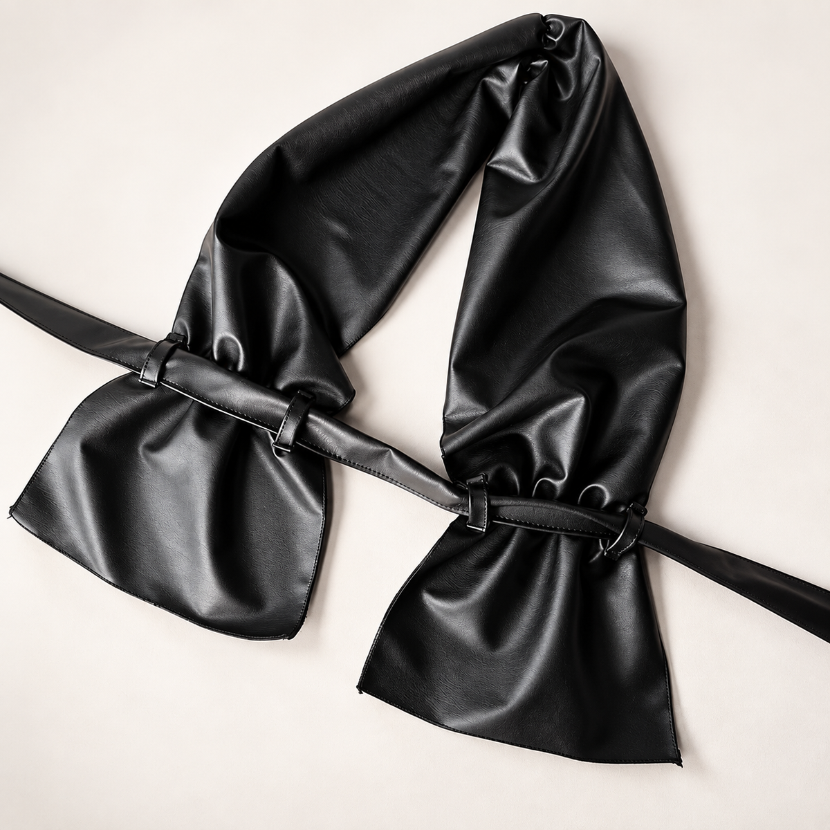Gothic leather-look halter top with gathered bust and underbust strap