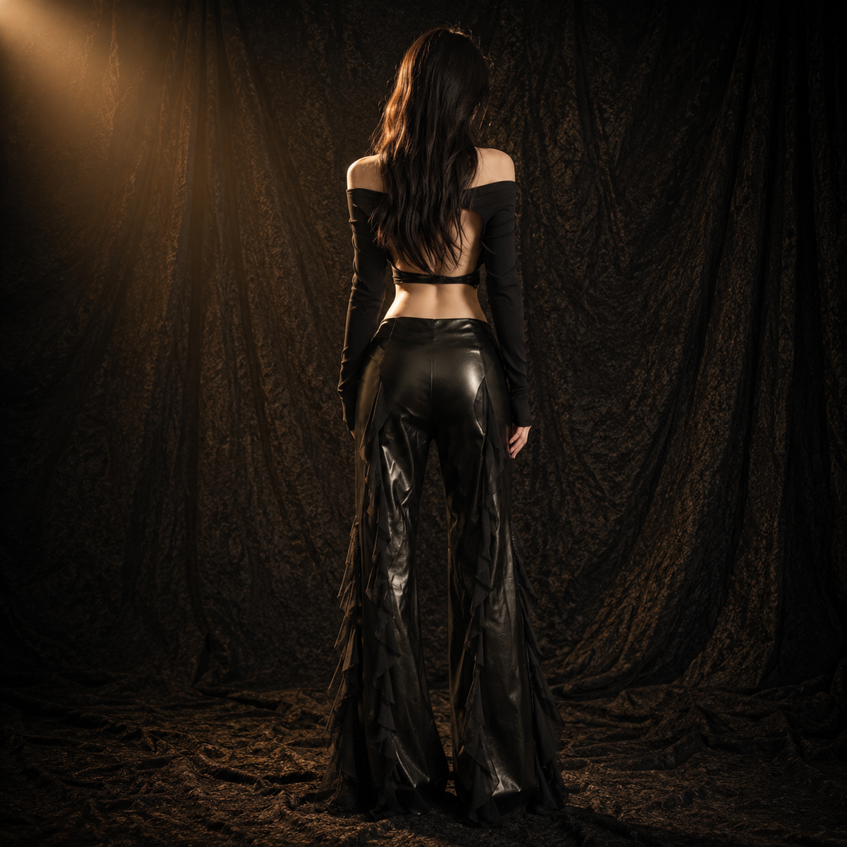 PU Leather Flared Pants with Lace Trim – alternate view 2