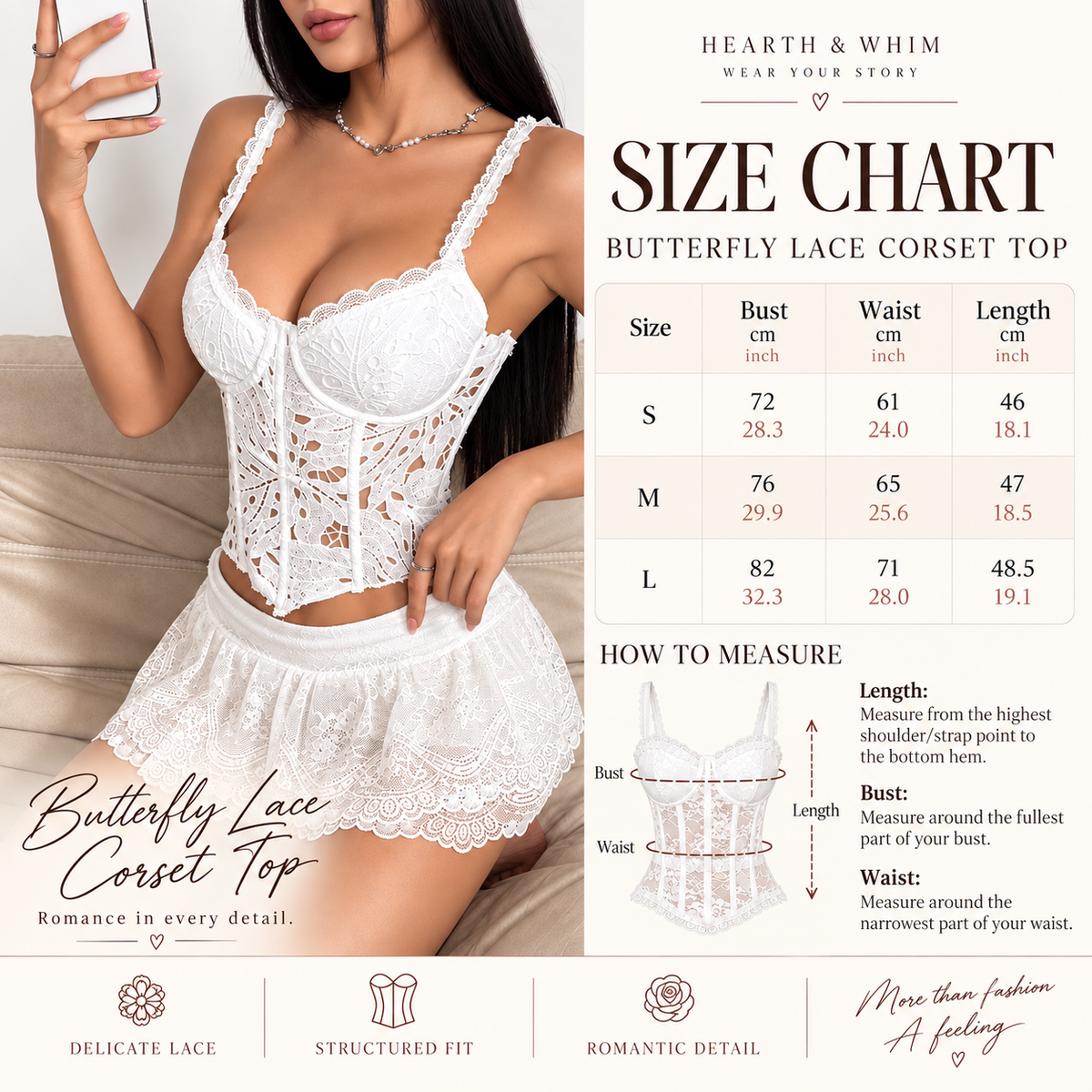 Size Chart: Butterfly Lace Bustier Corset Top