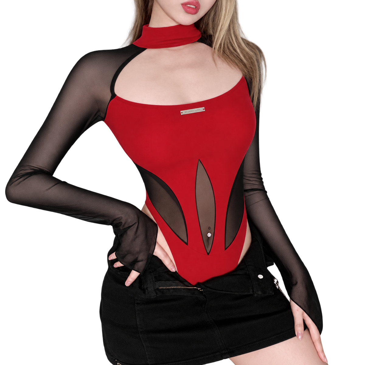 Mesh Cutout Long Sleeve Bodysuit – alternate view 3
