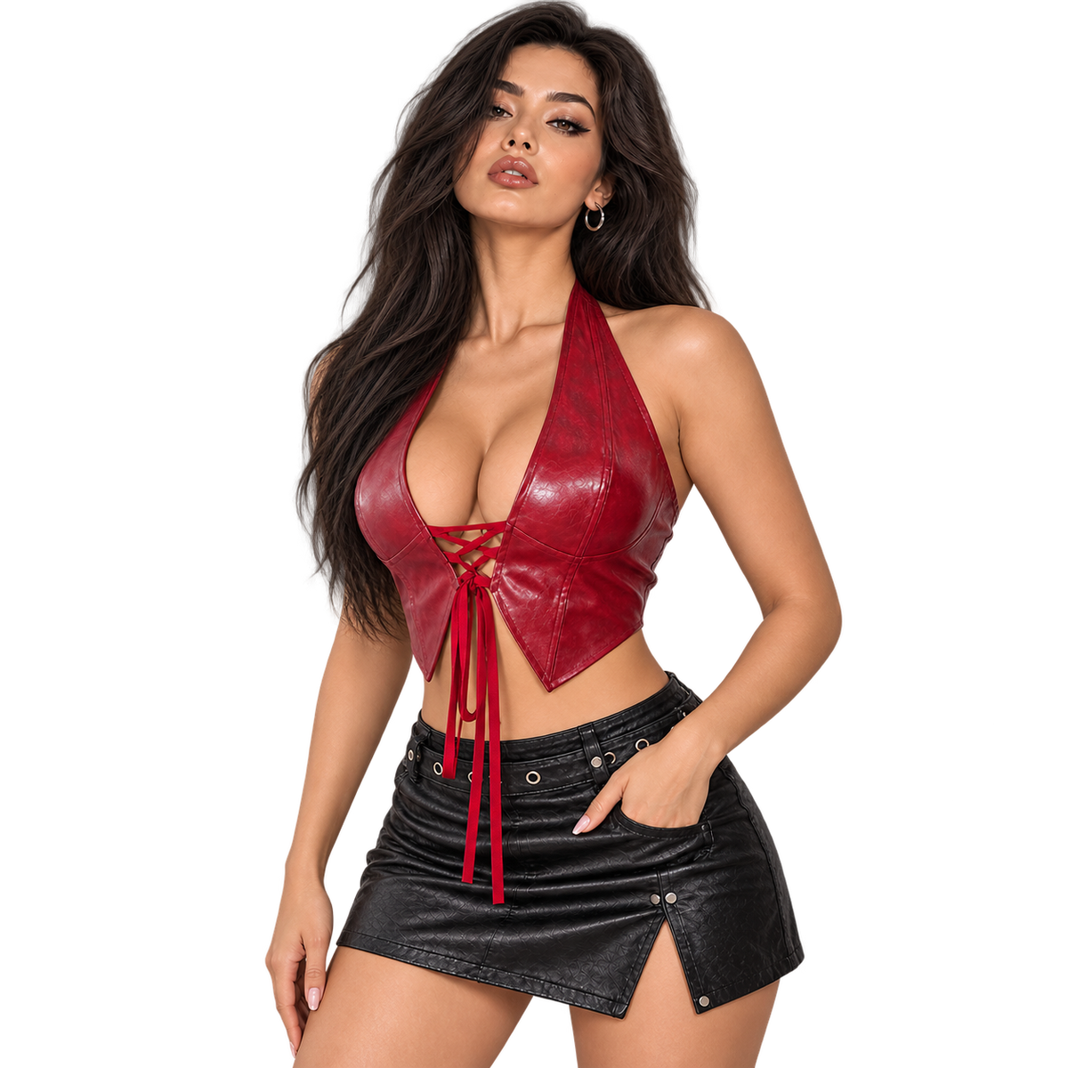 Lace-up halter top with structured corset-inspired silhouette