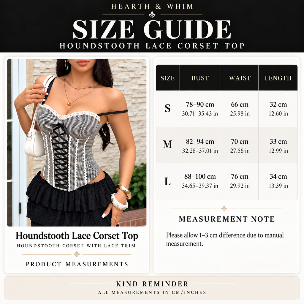 Houndstooth Lace-Up Corset Top - Lace - Trim Bustier